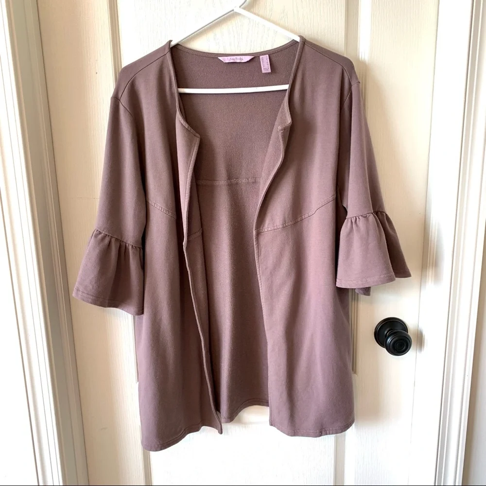 ANYBODY Mauve Ruffled Arm Open Cardigan—SZ. Small - Picture 6 of 12